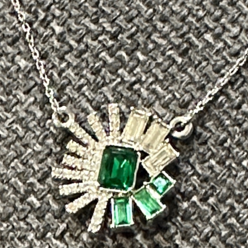 Vince Camuto Silver Necklace with Emerald Green Details
